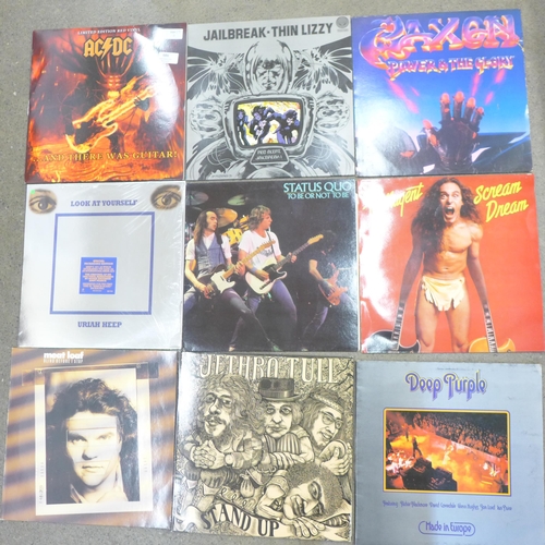 686 - Twelve rock LP records; AC/DC, Thin Lizzy, Saxon, Pink Floyd, etc.