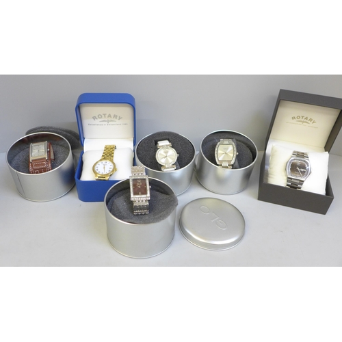 708 - Watches; two boxed Rotary gentleman's watches and two sets of GLO matching his and hers watches