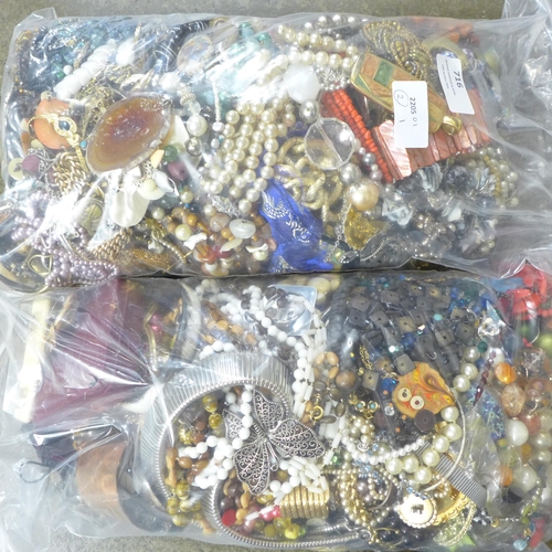 716 - Two bags of costume jewellery