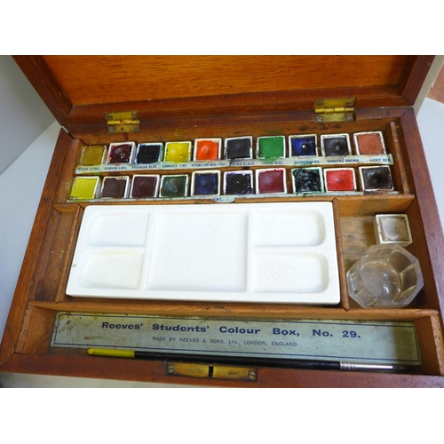 717 - Four late 19th/early 20th Century artist's wooden paint boxes including early Reeves & Sons