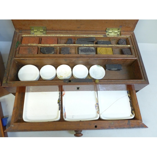 717 - Four late 19th/early 20th Century artist's wooden paint boxes including early Reeves & Sons