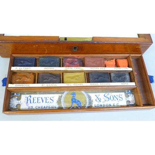 717 - Four late 19th/early 20th Century artist's wooden paint boxes including early Reeves & Sons