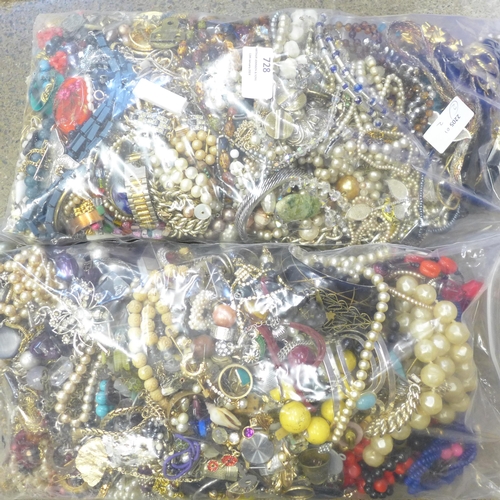 728 - Two bags of costume jewellery