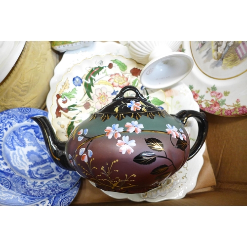 739 - A box of assorted ceramics including a game pie dish, Spode blue Italian plates, Jacksdale teapot, e... 