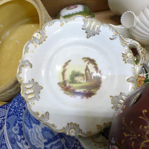 739 - A box of assorted ceramics including a game pie dish, Spode blue Italian plates, Jacksdale teapot, e... 