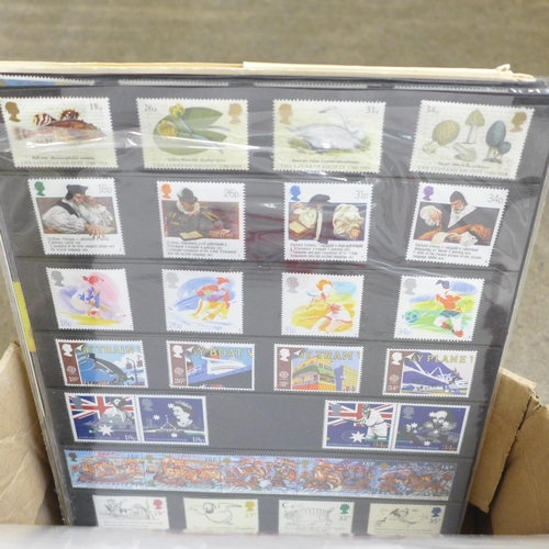 747 - Stamps; a box of GB stamps, covers, year packs, etc.