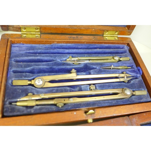 750 - Four 19th Century and three later cased sets of drawing instruments