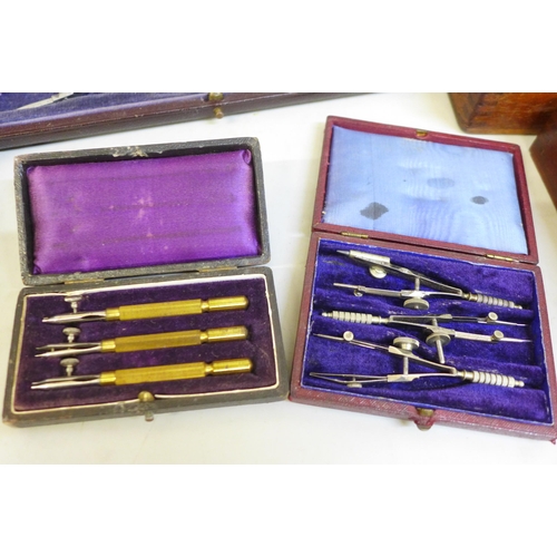 750 - Four 19th Century and three later cased sets of drawing instruments