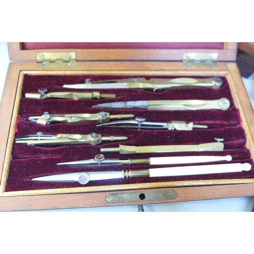 750 - Four 19th Century and three later cased sets of drawing instruments