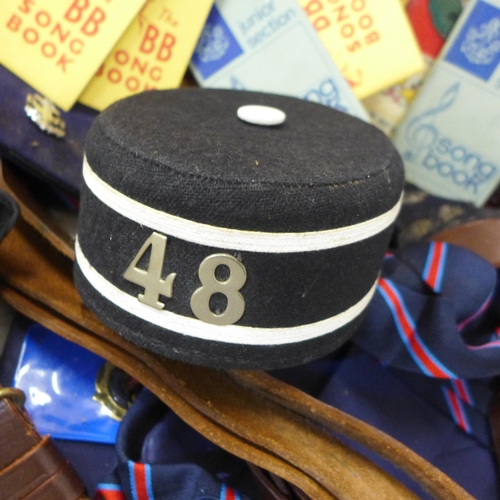 758 - A collection of Boys Brigade items, two framed displays and other badges, belts, ties, etc.