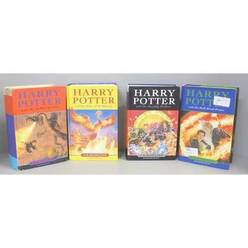 759 - Four Harry Potter novels including three first editions