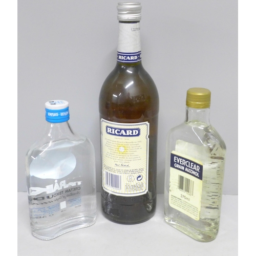 773 - A bottle of Ricard aperitif, Everclear Grain Alcohol and Haraki Destillate of Grape Mash (3) **PLEAS... 