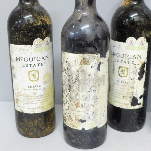 777 - Three bottles of McGuigan Estate South Australian Shiraz (2013) and three bottles of La Patrie Cahor... 