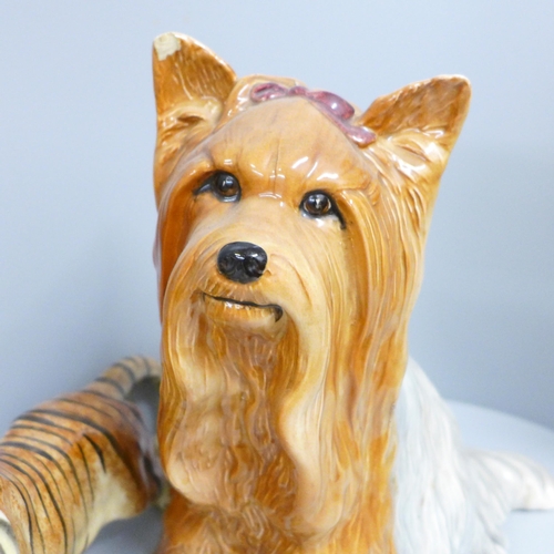 788 - A Beswick fireside Yorkie 2377, a/f, right ear chipped, a model of an owl, signed M. Booth for Acorn... 