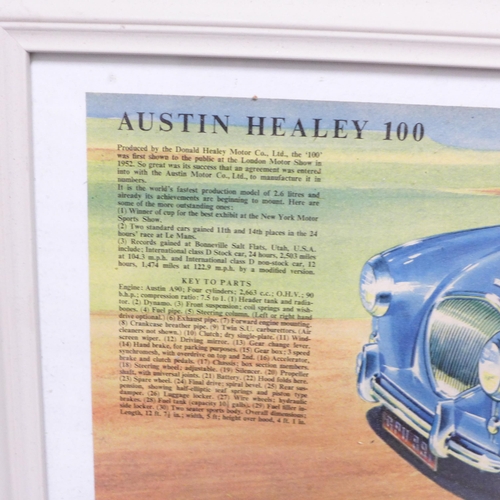 791 - Two framed 1950s vintage car cutaway diagram prints, The 1½ litre MG Ex. 182 and Austin Healey 100