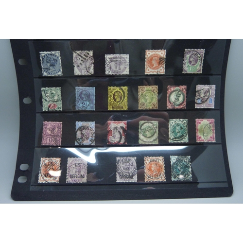 797 - Stamps; a stock sheet of GB Queen Victoria stamps, penny black onwards