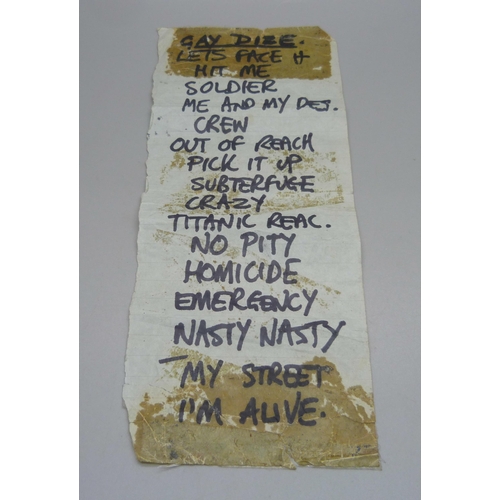 798 - A '999' punk band original set list