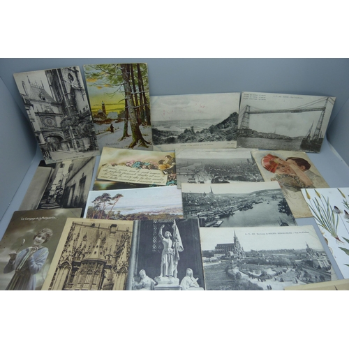 799 - A collection of approximately forty postcards, including WWI period with field censor stamps