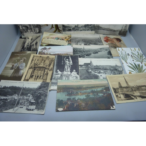 799 - A collection of approximately forty postcards, including WWI period with field censor stamps