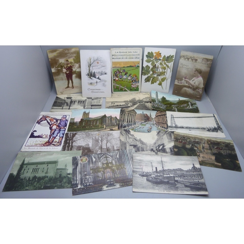 799 - A collection of approximately forty postcards, including WWI period with field censor stamps