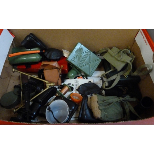 800 - Two vintage Action Man figures, dinghy and a collection of accessories