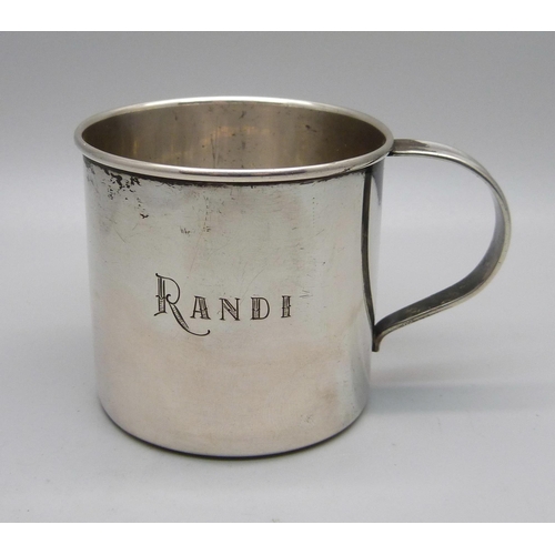 826 - An 830 silver cup engraved 'Randi', stamped 830S, 80g