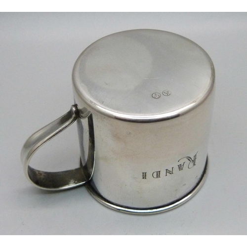 826 - An 830 silver cup engraved 'Randi', stamped 830S, 80g