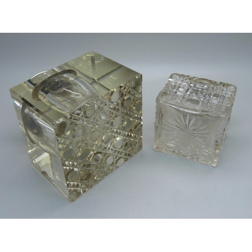 842 - Two silver topped glass inkwells