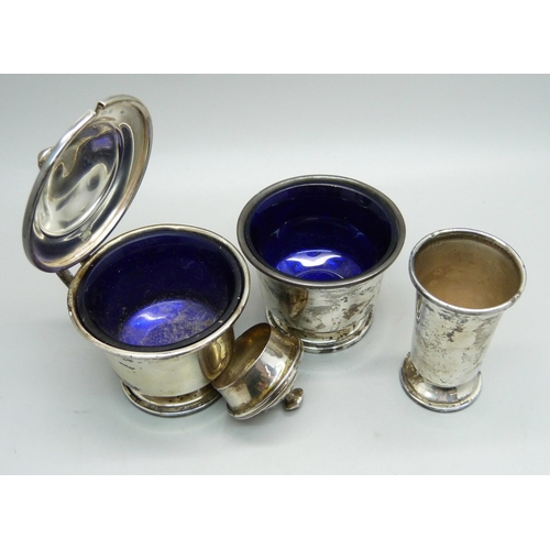 855 - A three piece silver cruet set, 114g