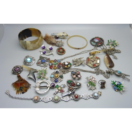 872 - Jewellery including Scottish brooches, bangles, etc.