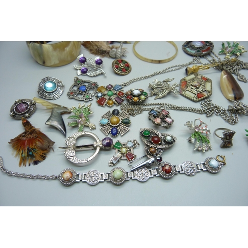 872 - Jewellery including Scottish brooches, bangles, etc.