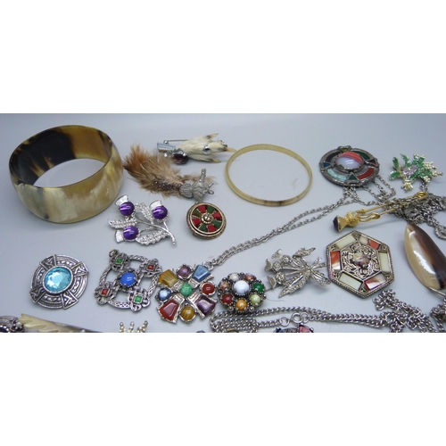 872 - Jewellery including Scottish brooches, bangles, etc.