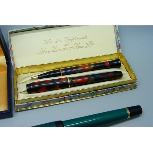 881 - A Conway Stewart Dinkie 540 set with 14ct gold nib, boxed, three Parker 51 fountain pens, all three ... 