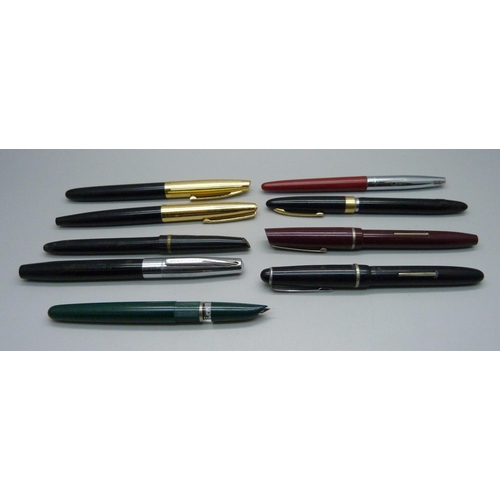 886 - Eight fountain pens including Osmiroid, etc., (some a/f)