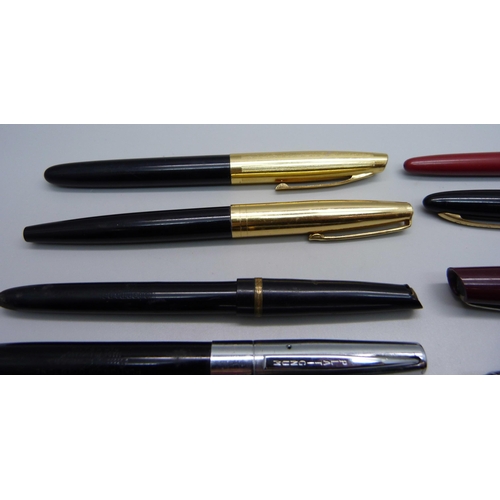 886 - Eight fountain pens including Osmiroid, etc., (some a/f)