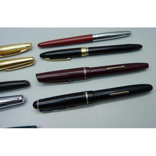 886 - Eight fountain pens including Osmiroid, etc., (some a/f)