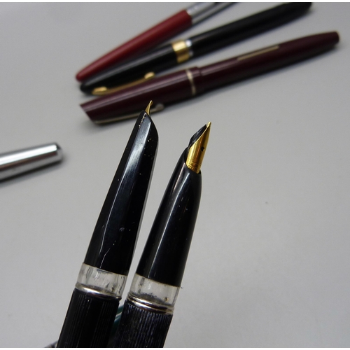 886 - Eight fountain pens including Osmiroid, etc., (some a/f)