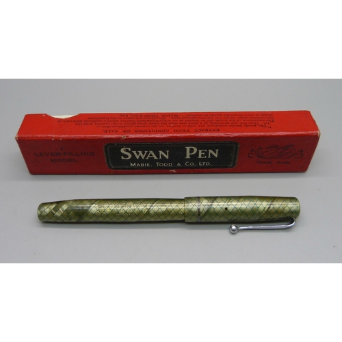 890 - A Swan self-filler fountain pen with 14ct gold nib, Mabie Todd and Co. Ltd., boxed