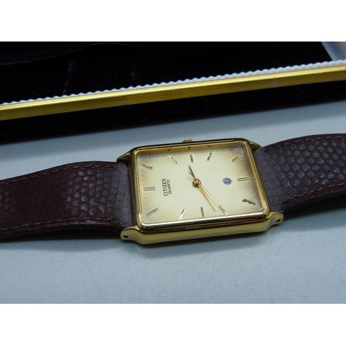 891 - A Shering Pharmaceuticals 14k gold recognition pin, Citizen quartz and Tozai wristwatches