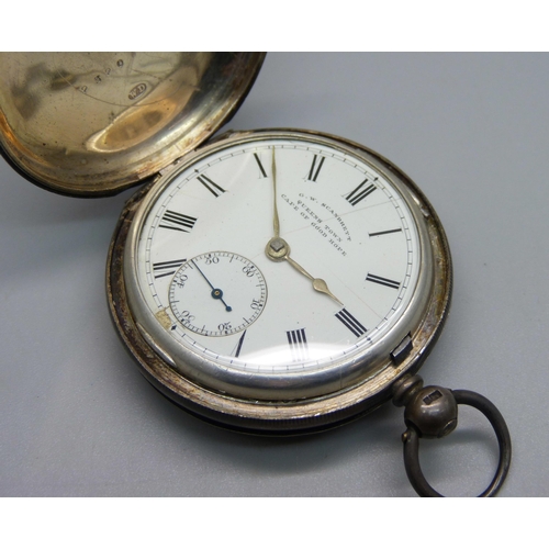 940 - A silver cased fusee full-hunter pocket watch, G.W. Scandrett, Queens Town, Cape of Good Hope