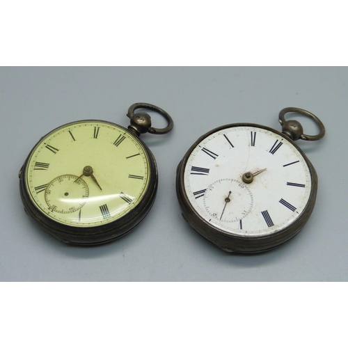 941 - Two silver fusee pocket watches, one with tall ship detail on inner case, a/f