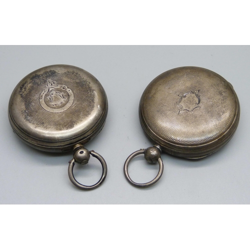 941 - Two silver fusee pocket watches, one with tall ship detail on inner case, a/f