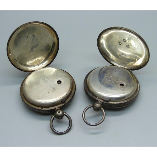 941 - Two silver fusee pocket watches, one with tall ship detail on inner case, a/f