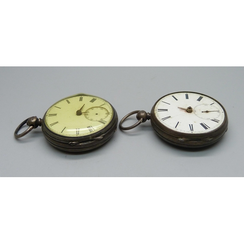 941 - Two silver fusee pocket watches, one with tall ship detail on inner case, a/f