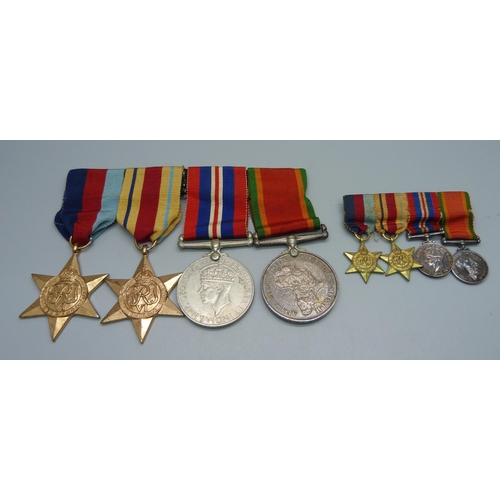 948 - A set of four WWII medals and miniatures including Africa Service Medal to 4221 K.O. Abbot