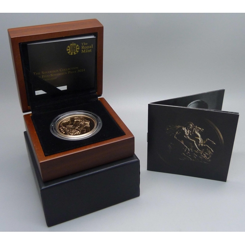 979E - The Royal Mint, The Five-Sovereign Piece brilliant uncirculated gold coin 2014, 0188