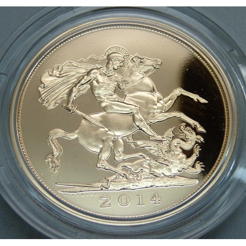 979E - The Royal Mint, The Five-Sovereign Piece brilliant uncirculated gold coin 2014, 0188