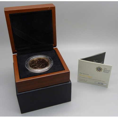 979J - The Royal Mint, The 2012 UK £5 Brilliant Uncirculated Gold Coin, 0298