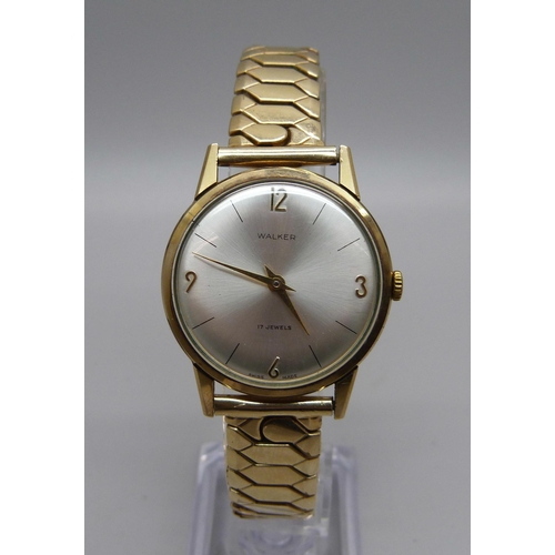 990 - A 9ct gold cased wristwatch, the dial marked Walker, 33mm case