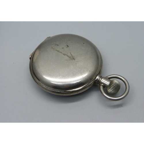 998 - A base metal stop watch, an 'All In One' bronze medallion, cased and an Arts and Crafts necklet